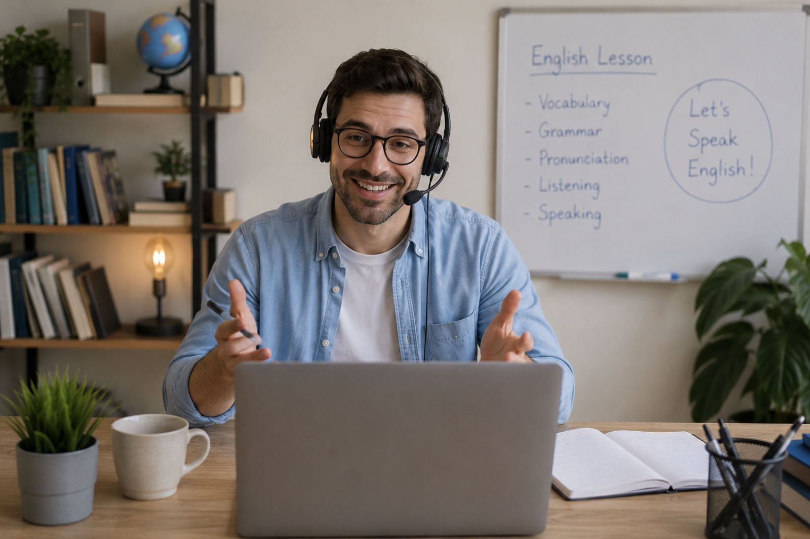 Estudiante practicando speaking y writing para mejorar nota en inglés